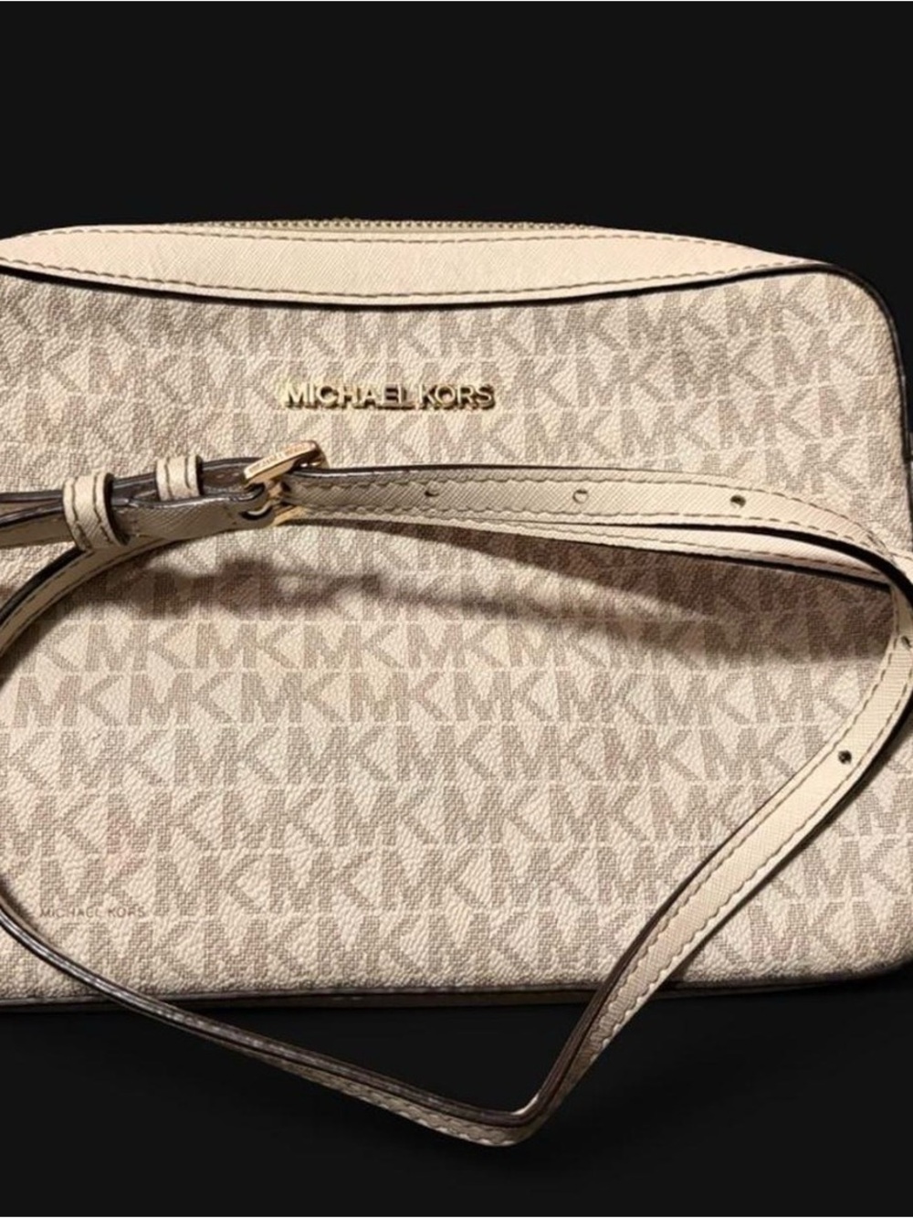 Michael Kors Cream Signature MK Monogram Crossbody Bag